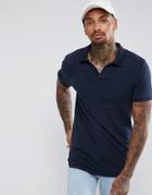 Asos Jersey Polo Shirt With Revere Collar In Muscle Fit - Navy