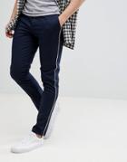 Asos Skinny Pants In Navy With White Piping - Navy