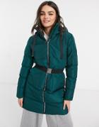 Ax Paris Belted Longline Puffer In Navy-green