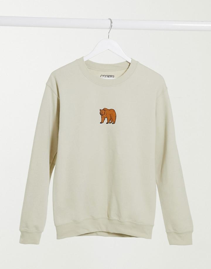New Love Club Oversized Sweatshirt With Bear Print In Sand-brown