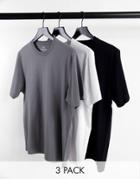Pull & Bear 3 Pack T-shirt In White Black & Gray-multi