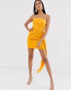 Asos Design Lace Bandeau Train Mini Dress-orange