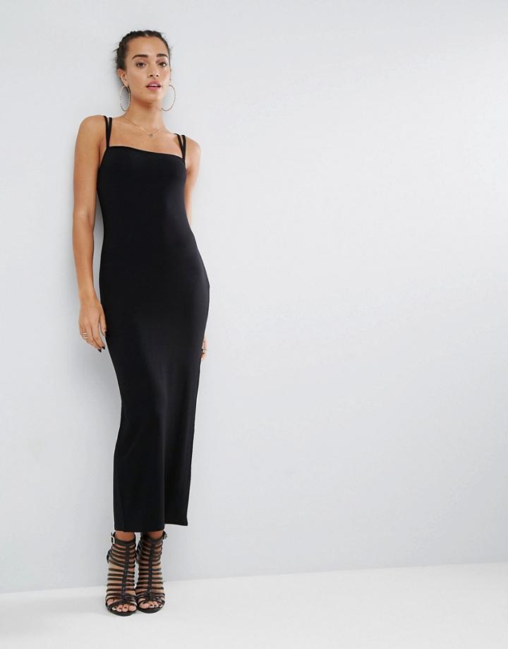 Asos City Maxi Double Strap Bodycon Dress - Black