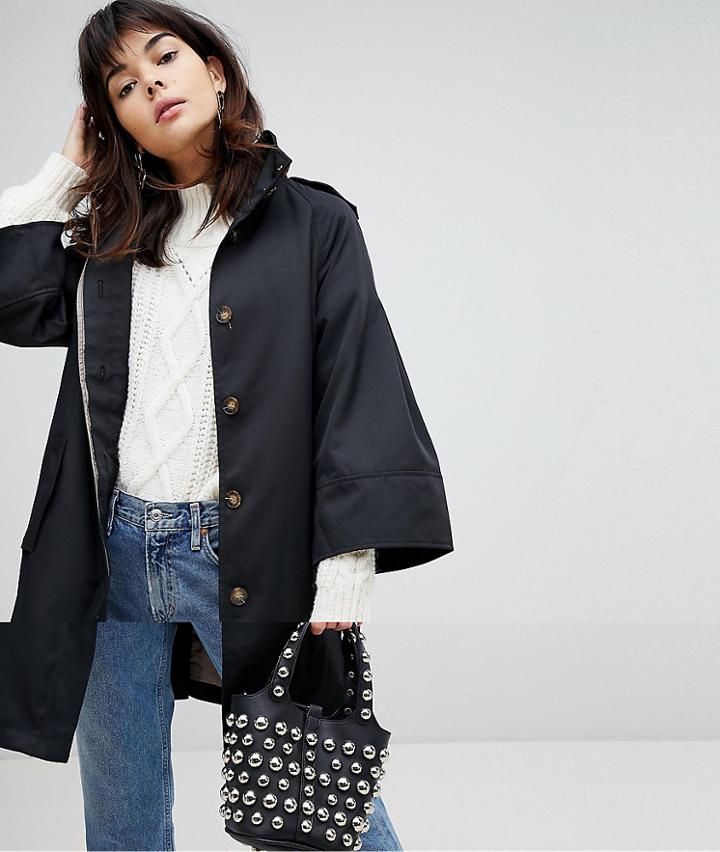 Vero Moda Trench With Fluted Sleeves - Black
