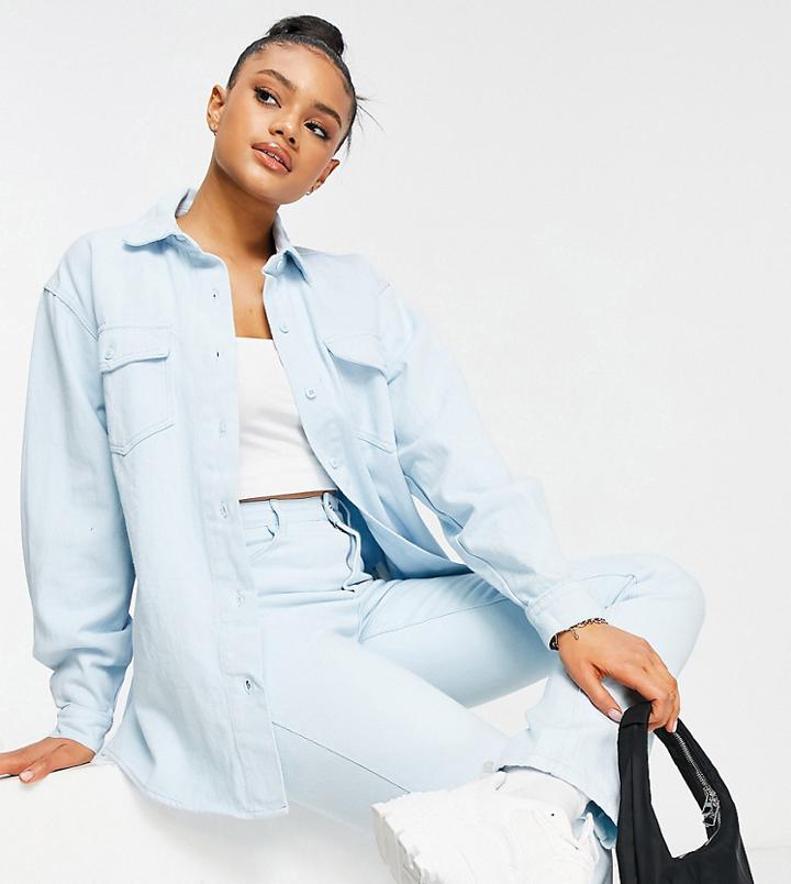 Missguided Set Denim Shirt In Light Wash-blues