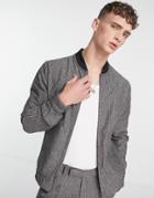 Asos Design Coordinating Smart Slim Bomber With Gray Prinstripe-grey