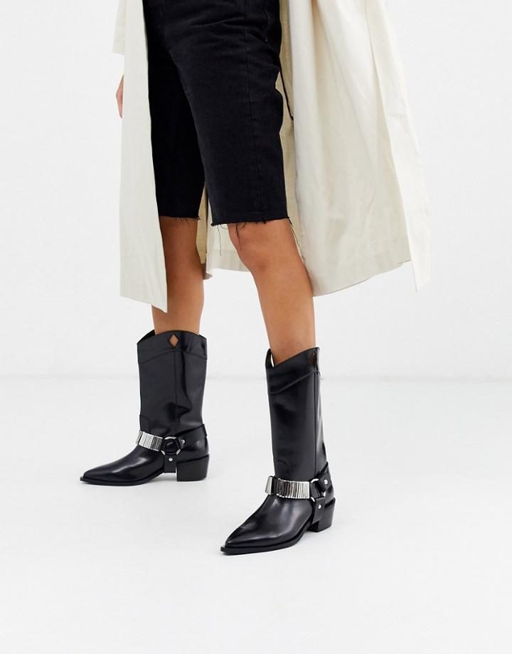 Asos Design Cryptic Premium Leather Harness Western Boots-black