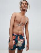 Weekday Swim Shorts In Green With Tropical Print - Green