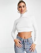 Asos Design Roll Neck Crop Top In Rib In White