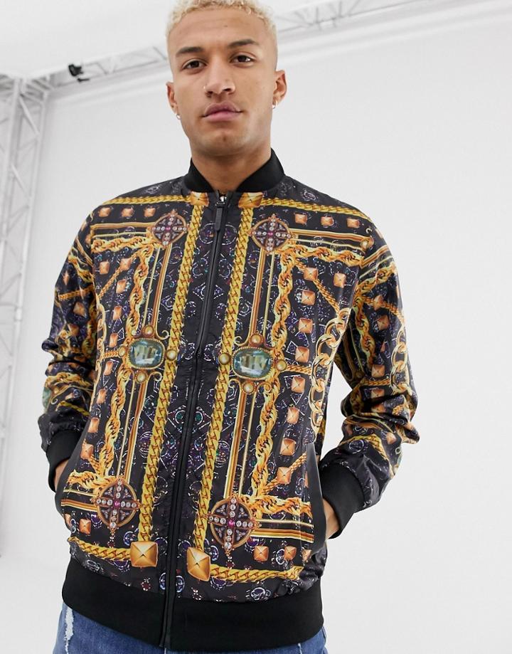Soul Star Baroque Bomber Jacket-black