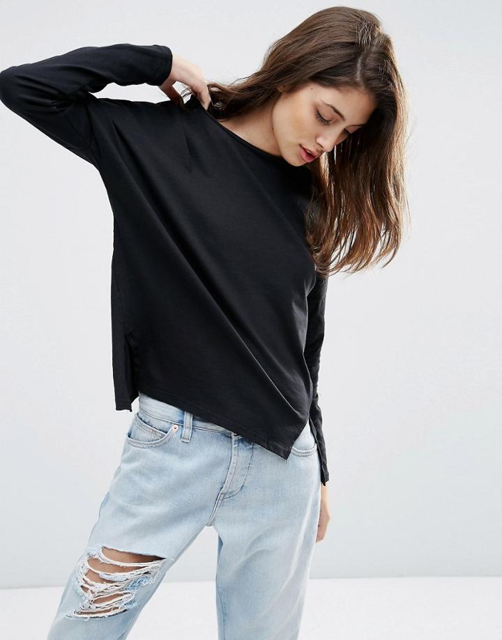 Asos Long Sleeve Top With Side Splits - Black