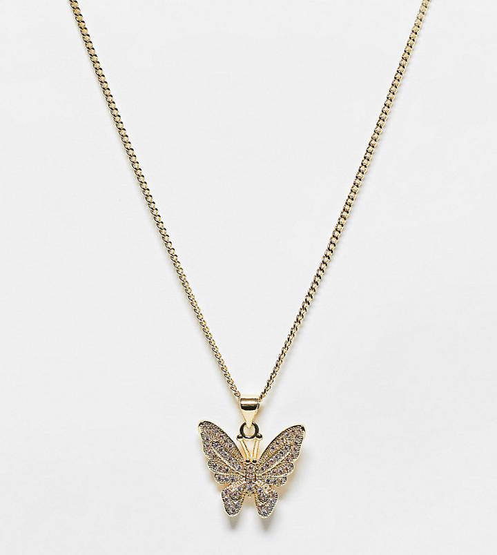 Image Gang Curve 18k Gold Plated Necklace With Cz Butterfly Pendant