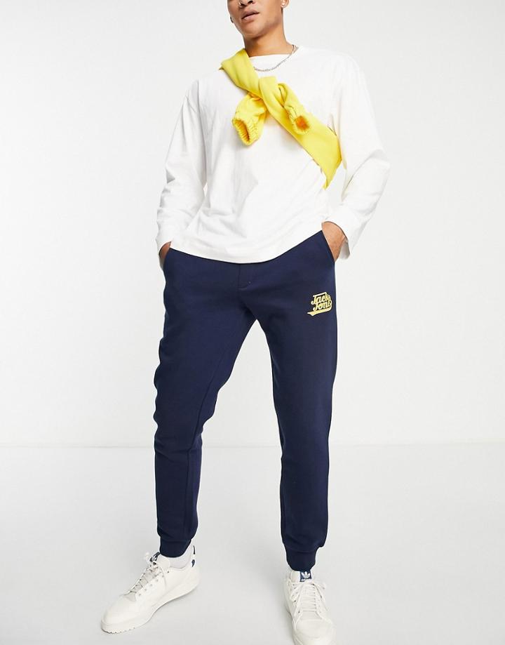 Jack & Jones Logo Slim Fit Sweatpants In Navy