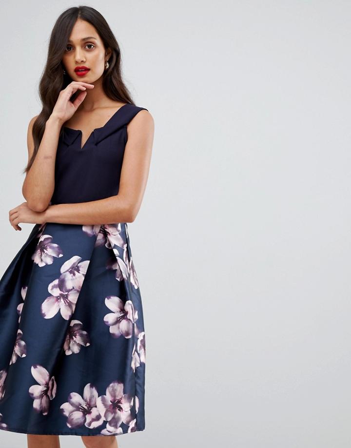 Ax Paris Bardot Prom Dress With Contrast Skirt - Navy