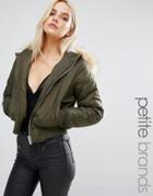 Missguided Petite Faux Fur Padded Bomber Jacket - Green