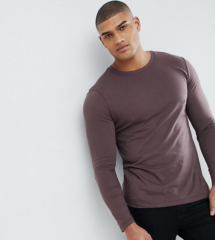 Asos Tall Long Sleeve T-shirt With Crew Neck In Purple - Purple