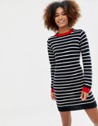 Brave Soul Sailing Stripe Sweater Dress With Contrast Rib - Navy