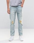 Asos Stretch Slim Jeans With Knee Rips In Bleach Blue - Bleach Blue