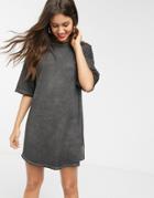 Asos Design Oversized T-shirt Dress With Raw Edge-black