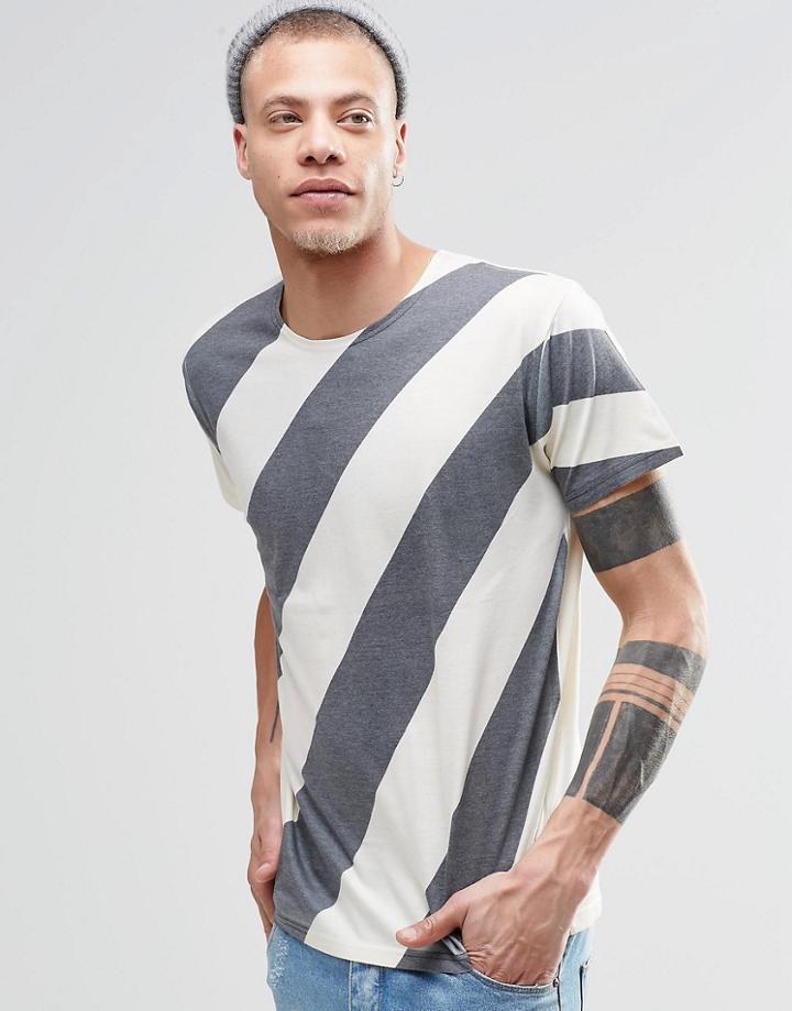 Cheap Monday Standard Stripe T-shirt Diagonal - Eggshell Stripe