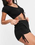 Brave Soul Charlote Short Lounge Set With Ruching In Black
