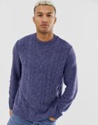 Asos Design Oversized Cable Knit Sweater In Blue