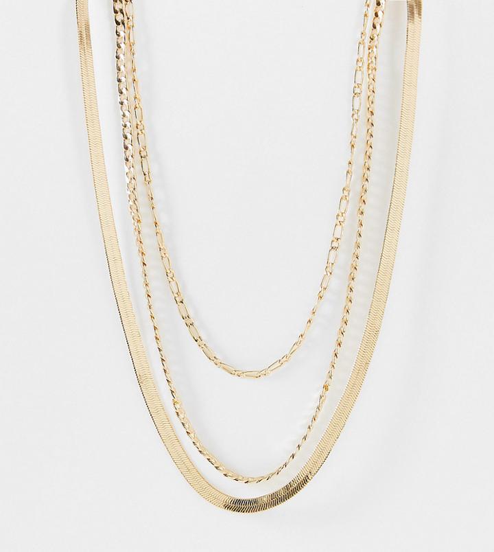 Asos Design Curve Multirow Necklace In Vintage Style Chains In Gold Tone