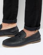 Asos Tassel Loafers In Black Leather With Fringe - Black