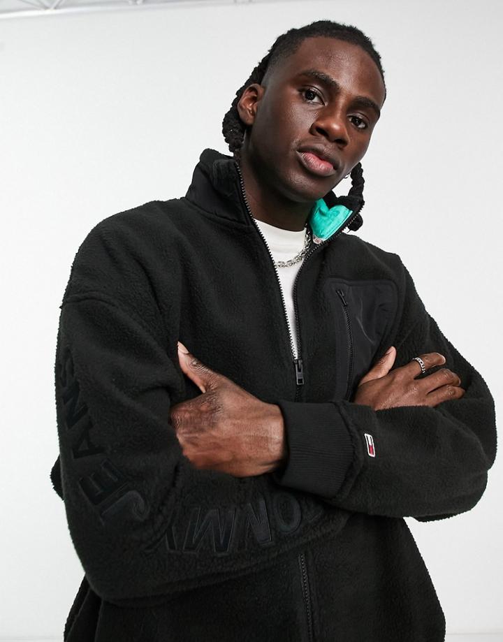 Tommy Jeans Polar Fleece Zip Thru Sweatshirt In Black