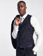 Noak Slim Suit Vest In Navy Pure Merino Wool Melange
