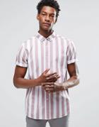 Asos Shirt With Breton Stripe In Dusty Pink With Short Sleeves In Regular Fit - Pink