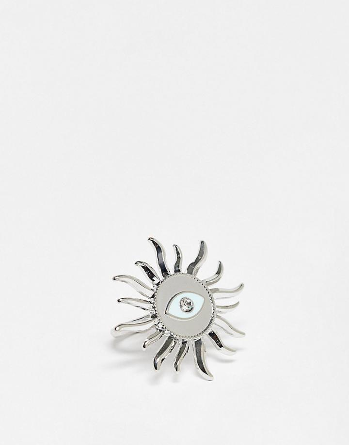 Reclaimed Vintage Inspired Unisex Statement Sun Eye Ring In Silver