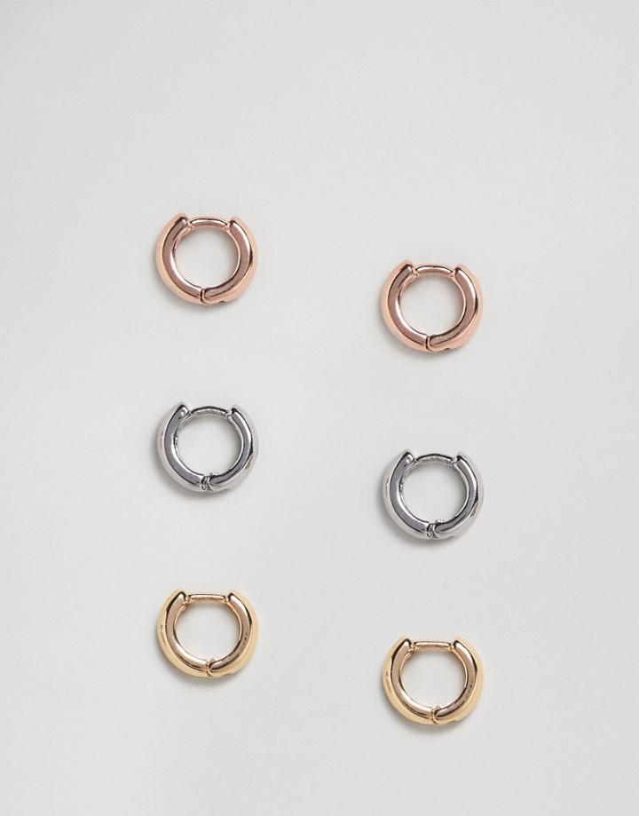 Asos Pack Of 3 Mixed Mini Hinge Hoop Earrings - Multi