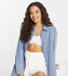 Asos Design Petite Denim 'original' Shirt In Midwash-blue