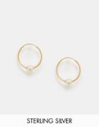 Asos Gold Plated Sterling Silver 12mm Mini Pearl Hoop Earrings - Gold