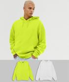 Asos Design Oversized Hoodie 2 Pack Acid Lime/white - Multi