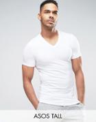 Asos Tall Muscle T-shirt With V Neck In White - White