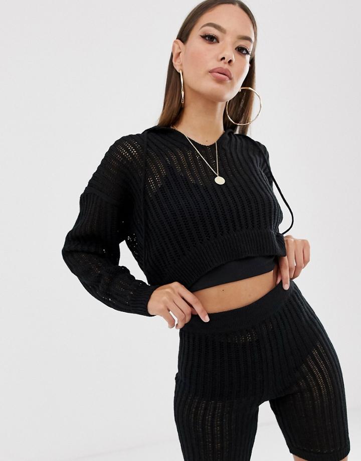 Asos Design Two-piece Mesh Super Cropped Hoody - Black