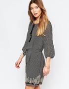 Only 3/4 Sleeve Belted Dress - Black Aop As Sample