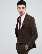 Asos Slim Suit Jacket In Tan Wool Mix Twill - Brown