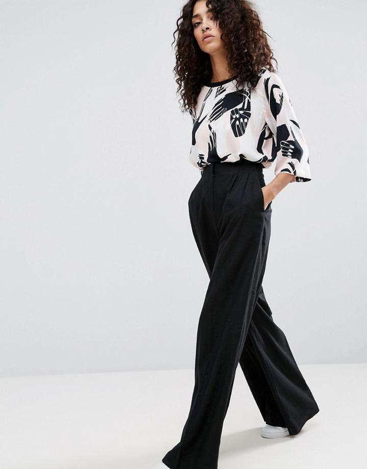 Asos Linen Wide Leg Pants - Black