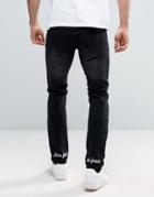 Liquor & Poker Slim Jeans Slogan Stitch Live Fast - Black