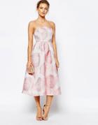 True Decadence Bandeau Full Prom Midi Dress In Floral Jacquard - Pink