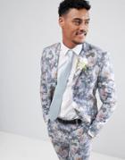 Boohooman Wedding Skinny Fit Suit Jacket With Floral Print In Multi - Multi