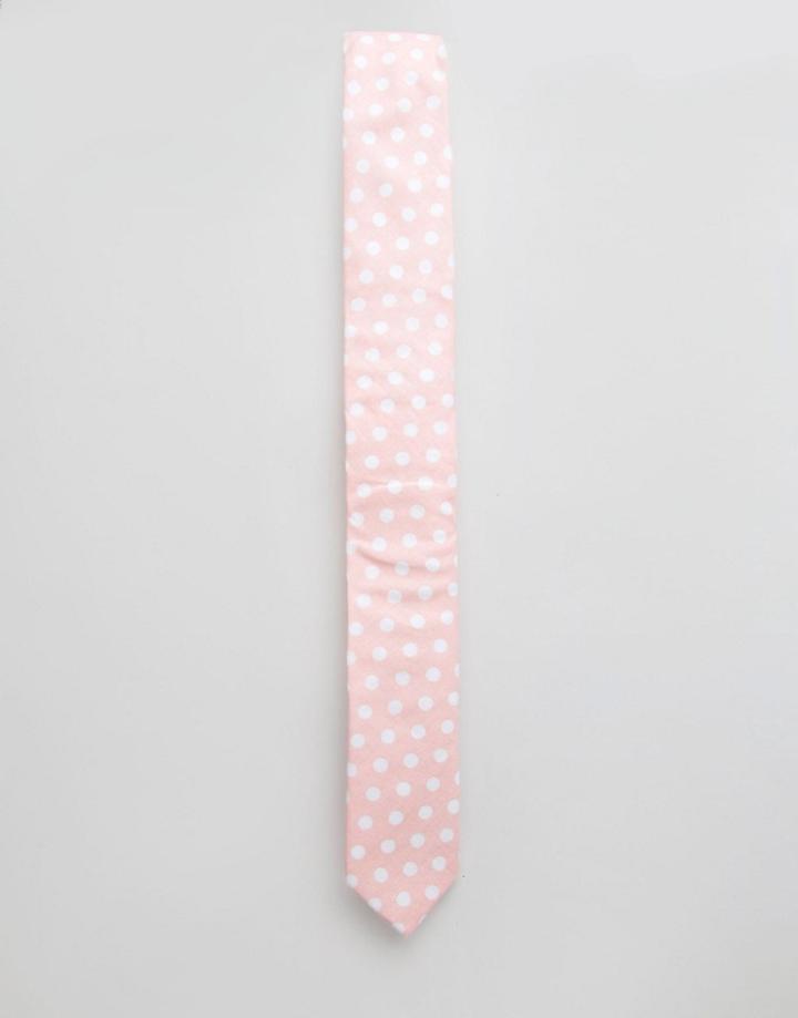 Asos Slim Tie In Pink With Polka Dots - Pink