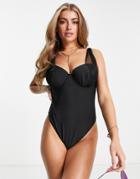 Wolf & Whistle Fuller Bust Exclusive Underwire Swimsuit With Mesh Strapping Detail In Black