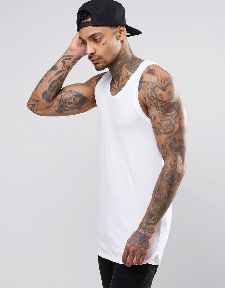 Asos Longline Muscle Tank With Bound Hem In White - White
