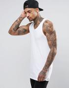 Asos Longline Muscle Tank With Bound Hem In White - White