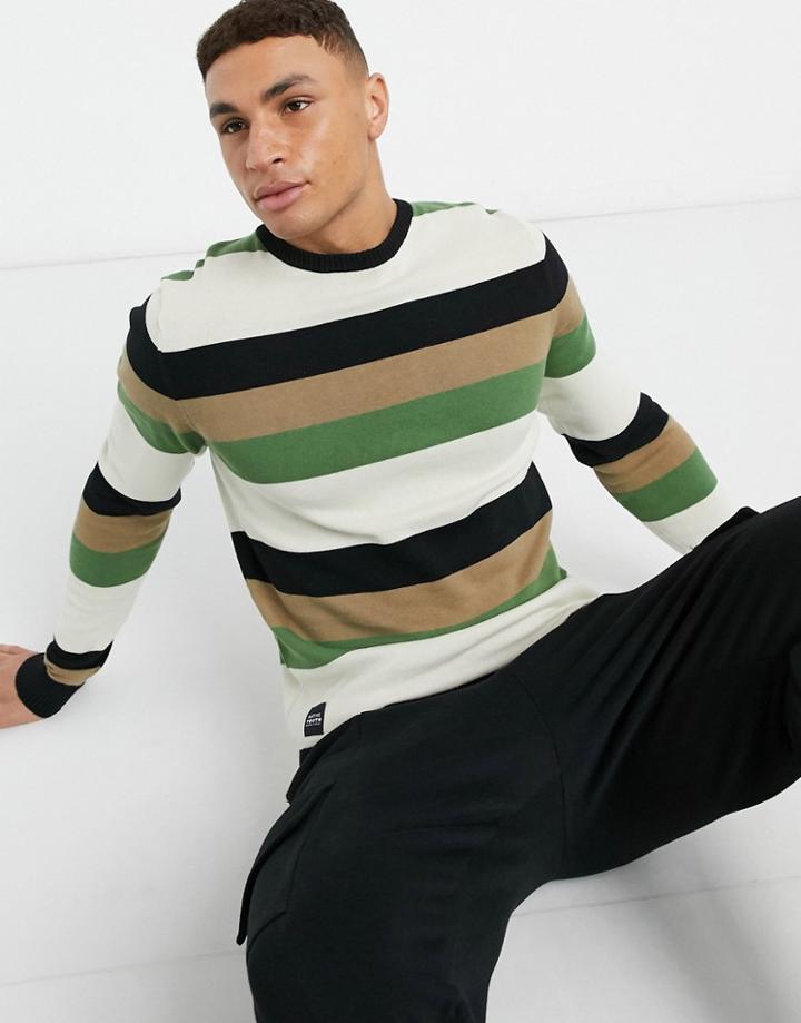 Native Youth Aintree Sweater In Khaki Stripe-green