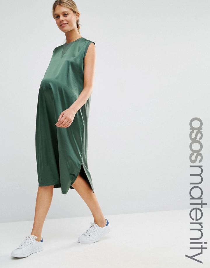 Asos Maternity Satin Front Sleeveless T-shirt Midi Dress - Green